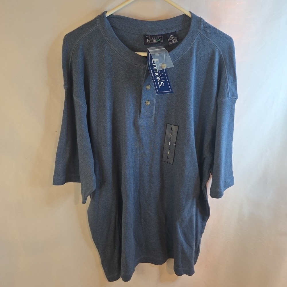 Basic Editions Tshirt Mens L Short Sleeve Blue Pullover‎ With Pocket New